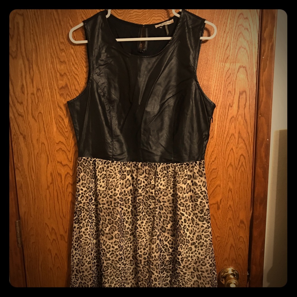 High Low Leopard and Vegan Leather Dress XL